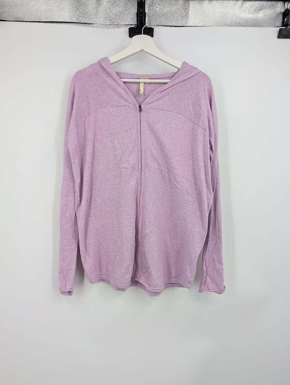 Pure Jill Cotton Cashmere Full Zip Hooded Purple Jacket Cozy Warm Light Weight *